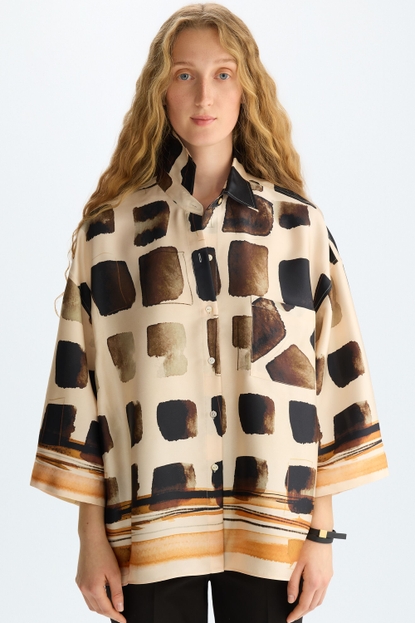 CUBOS PRINT TWILL OVERSIZE SHIRT