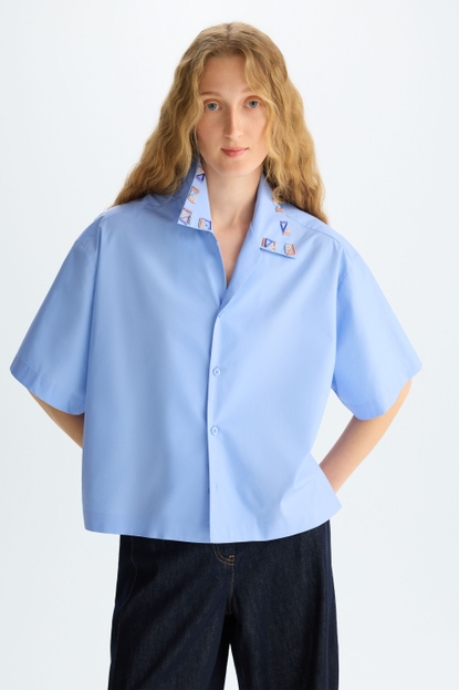 EMBROIDERED POPLIN OVERSIZE SHORT SHIRT