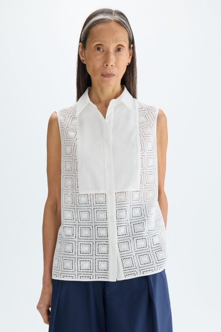 EMBROIDERED CUT-OUT POPLIN STRAIGHT-FIT SHIRT
