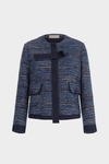 Denim-effect woven A-line short jacket