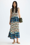 Afric8 print pleated twill A-line midi skirt