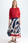 PG Lines print twill pleated midi skirt