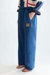 Denim effect knit straight-leg trousers