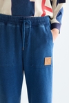 Denim effect knit straight-leg trousers