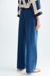 Denim effect knit straight-leg trousers