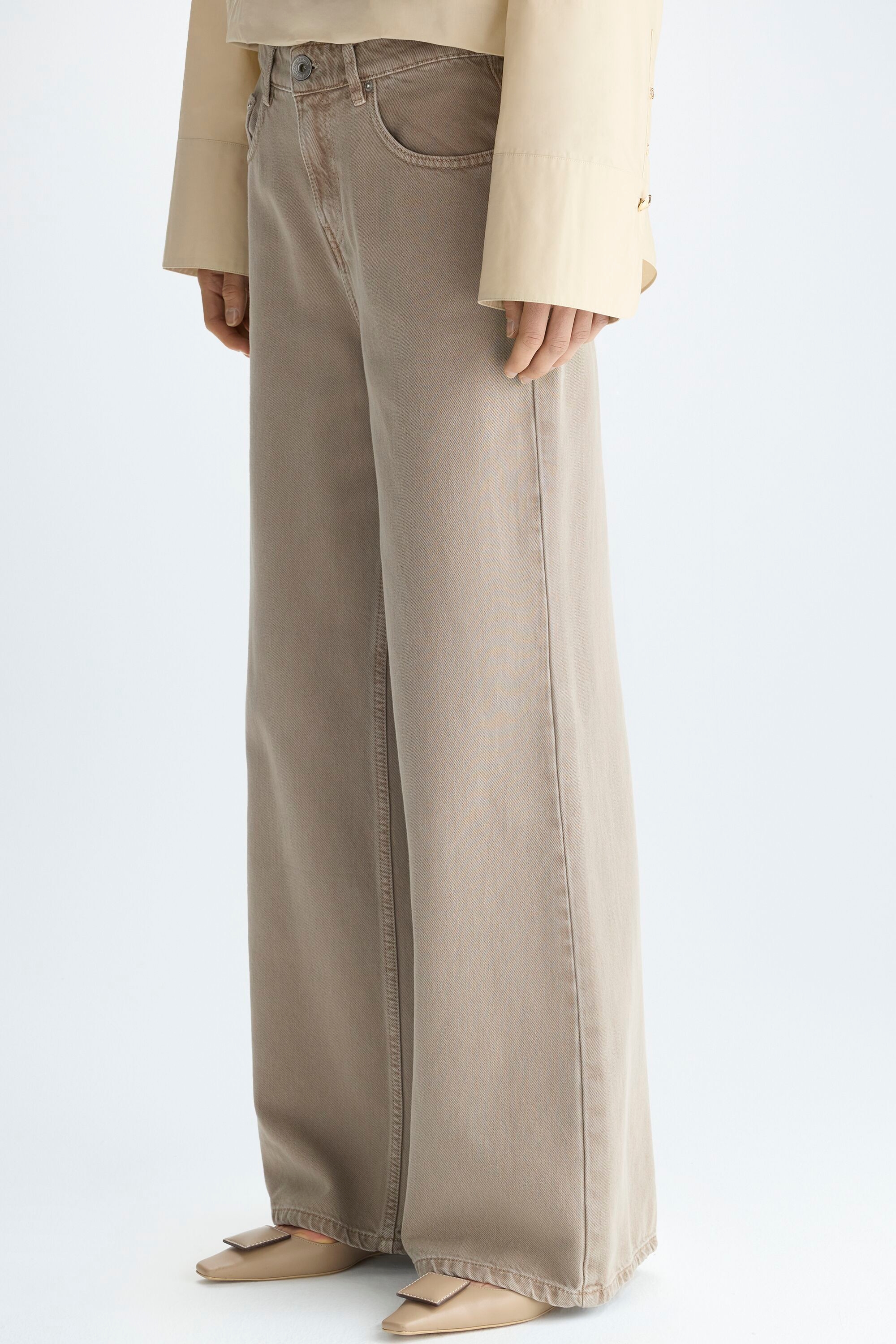 Cotton twill wide-leg trousers