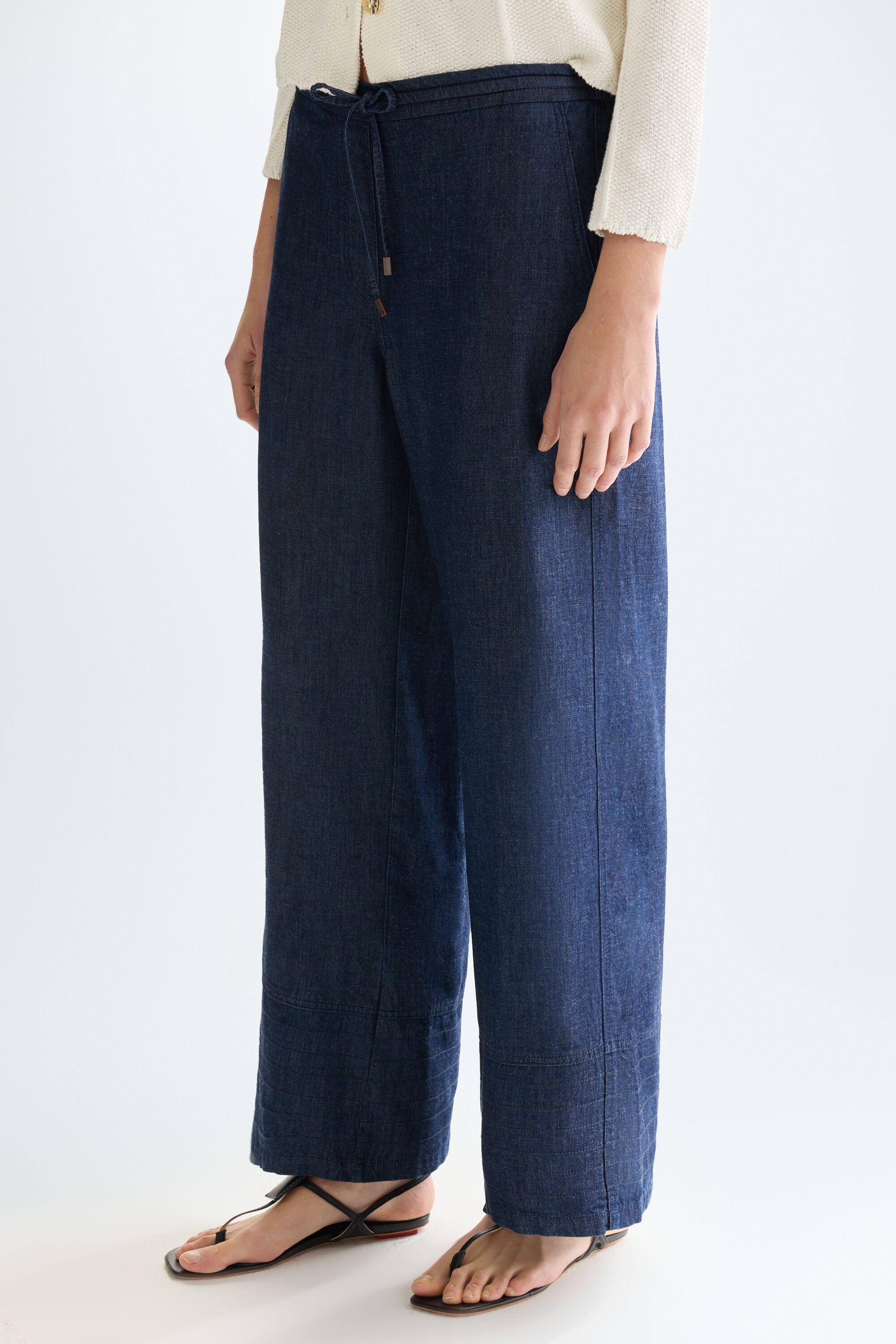 Tencel denim straight-leg pyjama-style trousers denim blue
