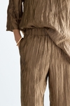 Metallic crinkle straight-leg pyjama-style trousers