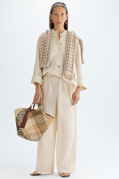 LINEN STRAIGHT-LEG PYJAMA-STYLE TROUSERS