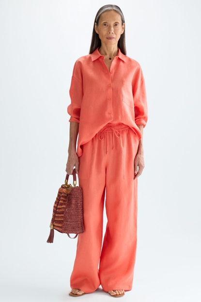 LINEN STRAIGHT-LEG PYJAMA-STYLE TROUSERS