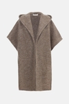 Hooded wool mohair open poncho