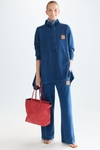 Denim-effect knit oversize long sweatshirt