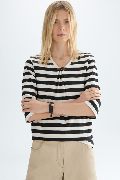 CUBES STRIPED COTTON A-LINE T-SHIRT