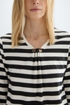 Cubes striped cotton A-line t-shirt