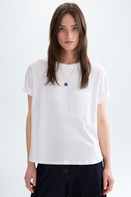 CAMISETA OVERSIZE JERSEY POPELÍN BORDADO TROQUELADO
