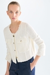 Buttoned moss stitch straight-fit short jacket