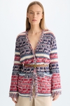 Fringed striped woven straight-fit cardigan