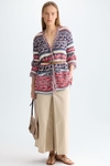 Fringed striped woven straight-fit cardigan