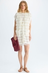 Fringed pointelle knit paper thread oversize gilet