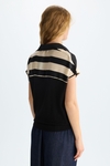 Striped print twill stretch knit straight-fit polo shirt