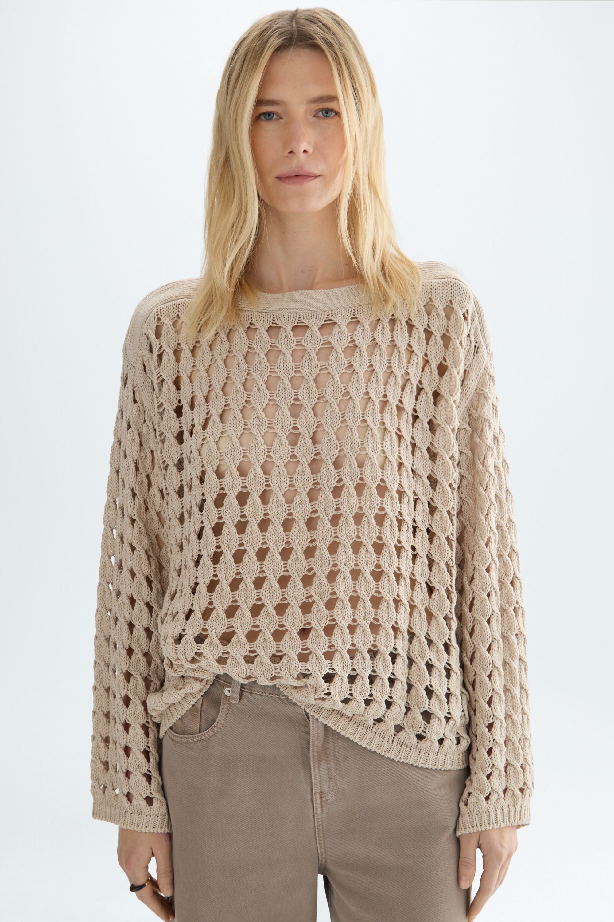 Ochos cotton oversize sweater beige - Purificacion Garcia