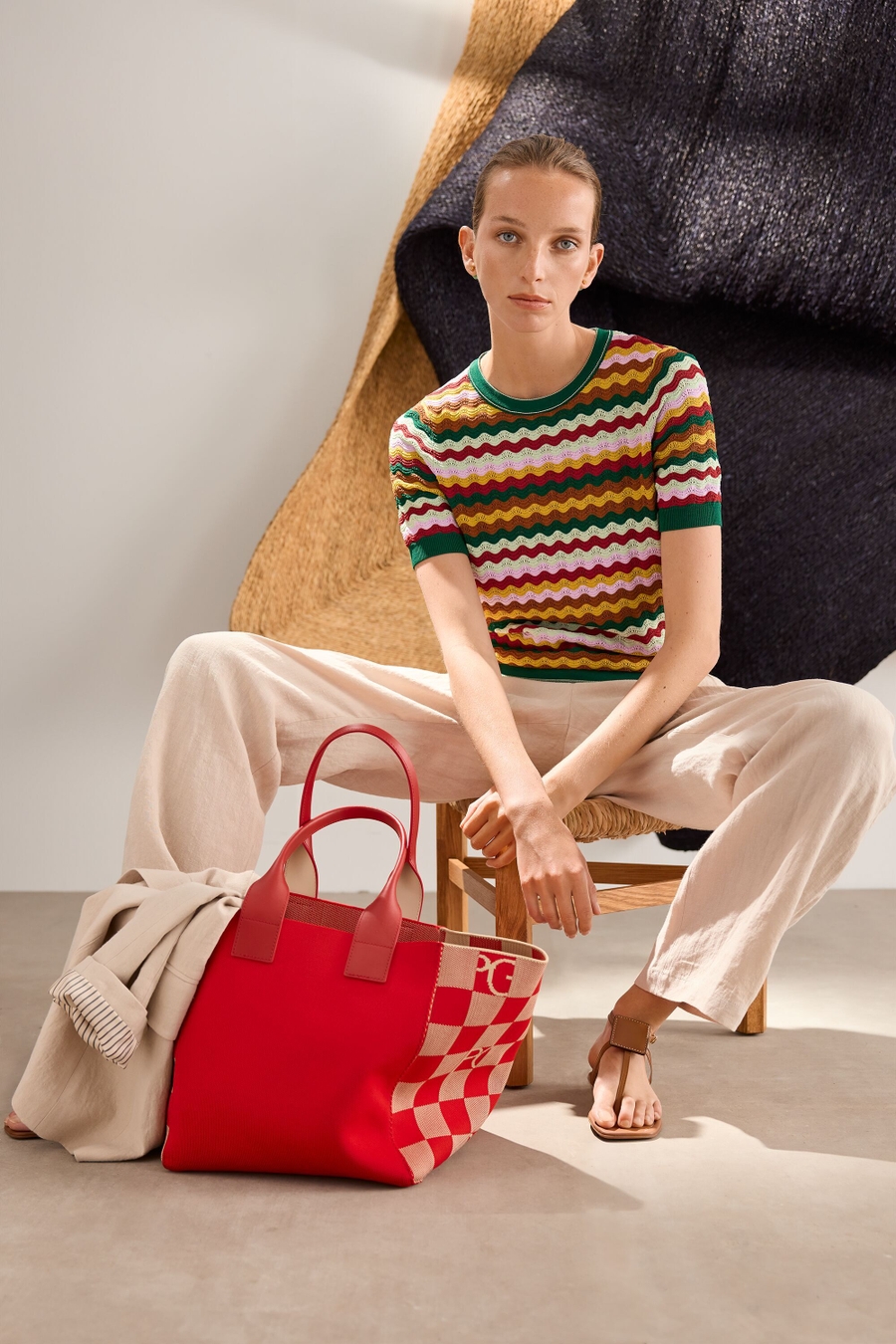 WAVY STRIPED STRETCH-KNIT STRAIGHT-FIT SWEATER