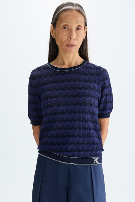 WAVES POINTELLE KNIT STRAIGHT-FIT SWEATER