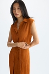 Sleeveless pleated jersey midi shirt dress