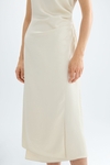 Draped satin crepe fitted midi dress