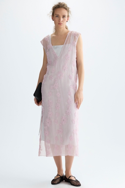 DOUBLE-LAYERED BAMBULA SATIN MIDI DRESS