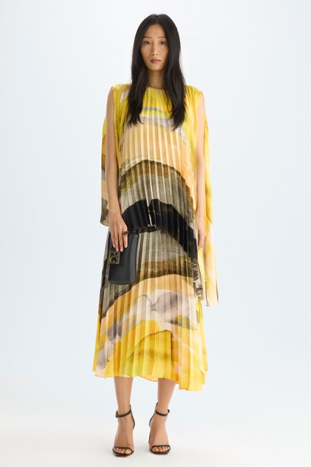 VESTIDO PLISADO EVASÉ TWILL ESTAMPADO