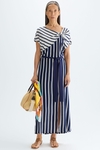 Striped stretch-knit asymmetric midi dress