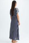 Striped stretch-knit asymmetric midi dress