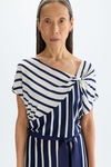 Striped stretch-knit asymmetric midi dress