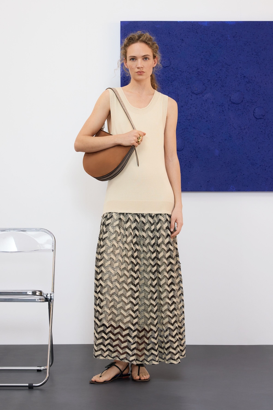 VESTIDO MIDI ENTALLADO PUNTO COMBINADO ZIGZAG
