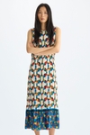 Afric8 print pleated twill A-line midi dress