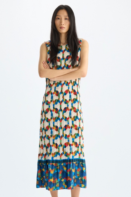 VESTIDO MIDI EVASÉ TWILL PLISADO ESTAMPADO AFRIC8