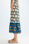 Afric8 print pleated twill A-line midi dress