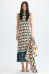 Afric8 print pleated twill A-line midi dress