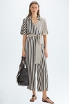 Striped twill wrap culotte jumpsuit