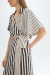 Striped twill wrap culotte jumpsuit