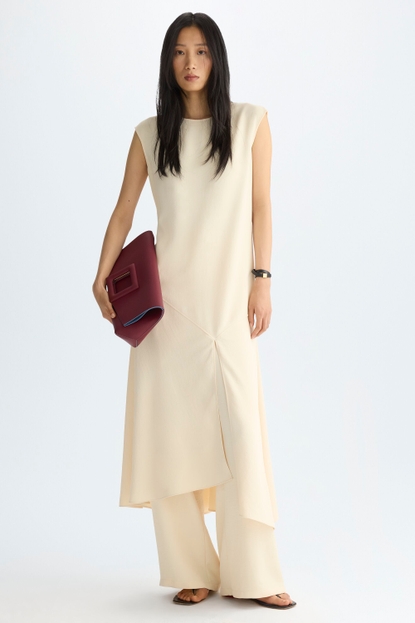 SLEEVELESS ASYMMETRIC CREPE DRESS