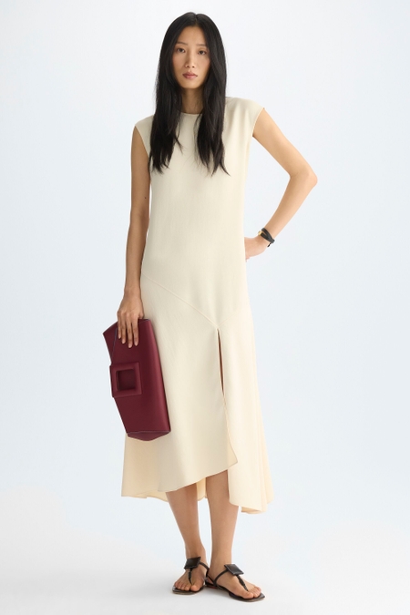 SLEEVELESS ASYMMETRIC CREPE DRESS
