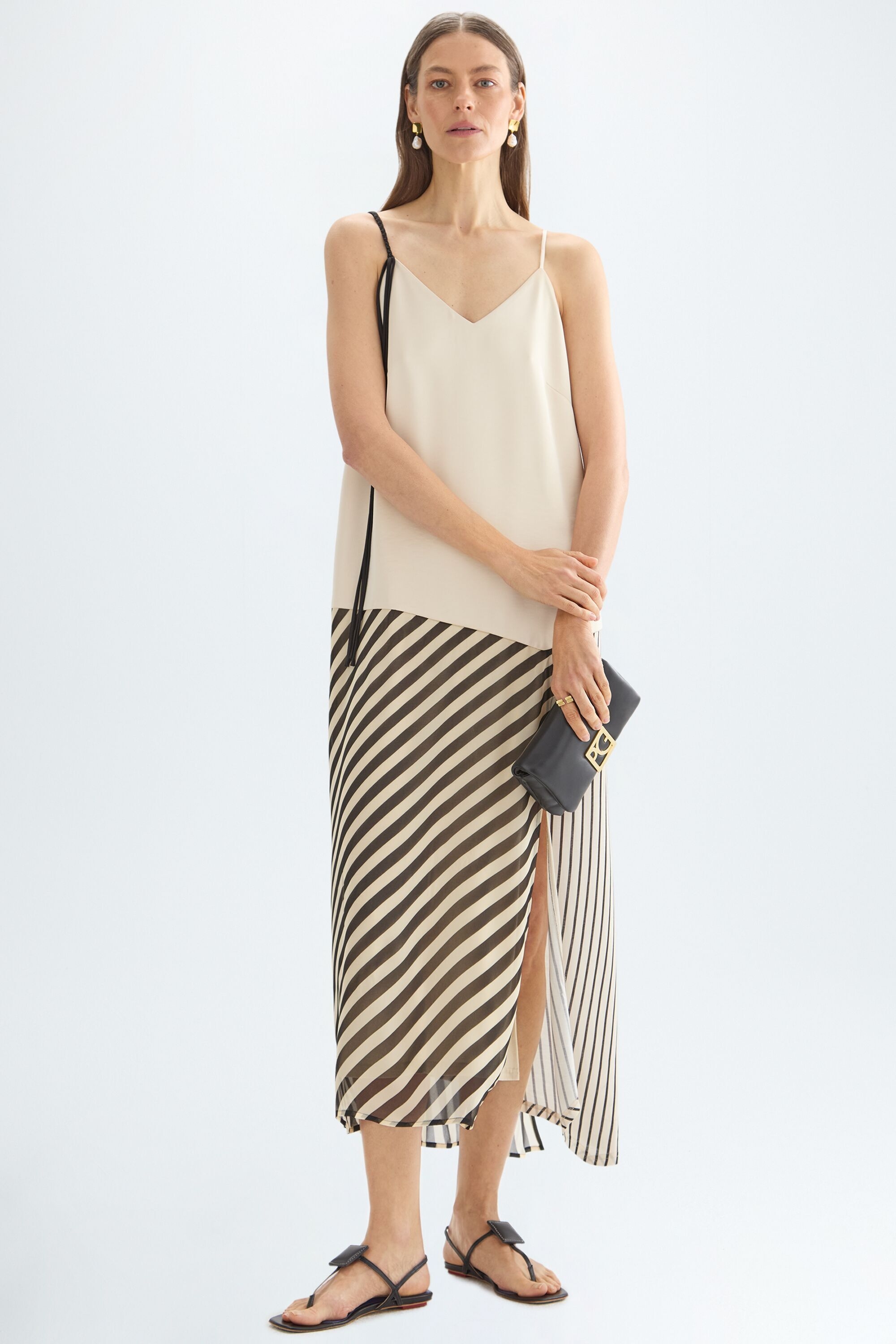 Striped combined asymmetric straight-fit dress