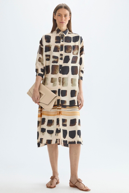 VESTIDO CAMISERO MIDI TWILL ESTAMPADO CUBOS