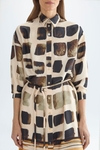 Cubos print twill midi shirt dress