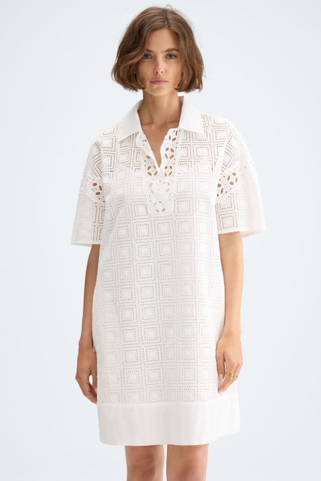 VESTIDO RECTO POPELÍN BORDADO TROQUELADO