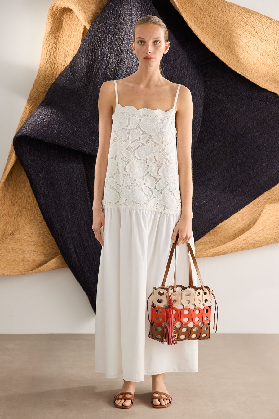 COTTON GUIPURE A-LINE LONG DRESS
