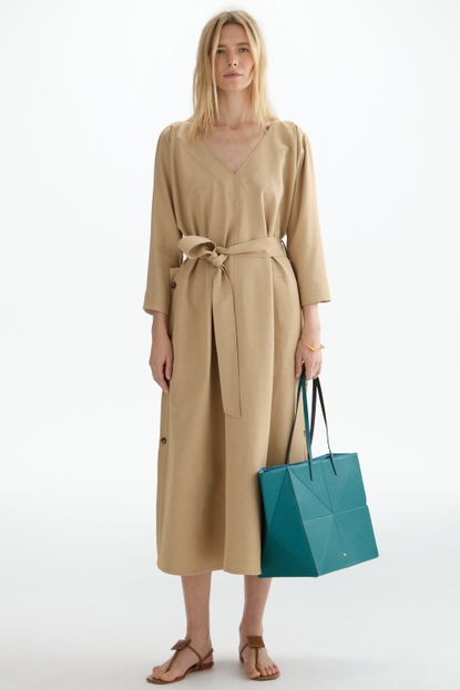 LINEN OVERSIZE MIDI DRESS