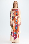 Cubiflor floral print twill straight-fit long dress